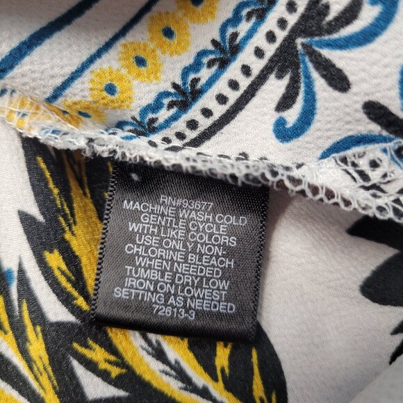 Liz Claiborne Career Extra Large Blue Yellow Floral Round Neck Longsleeve Blouse - Picture 9 of 9